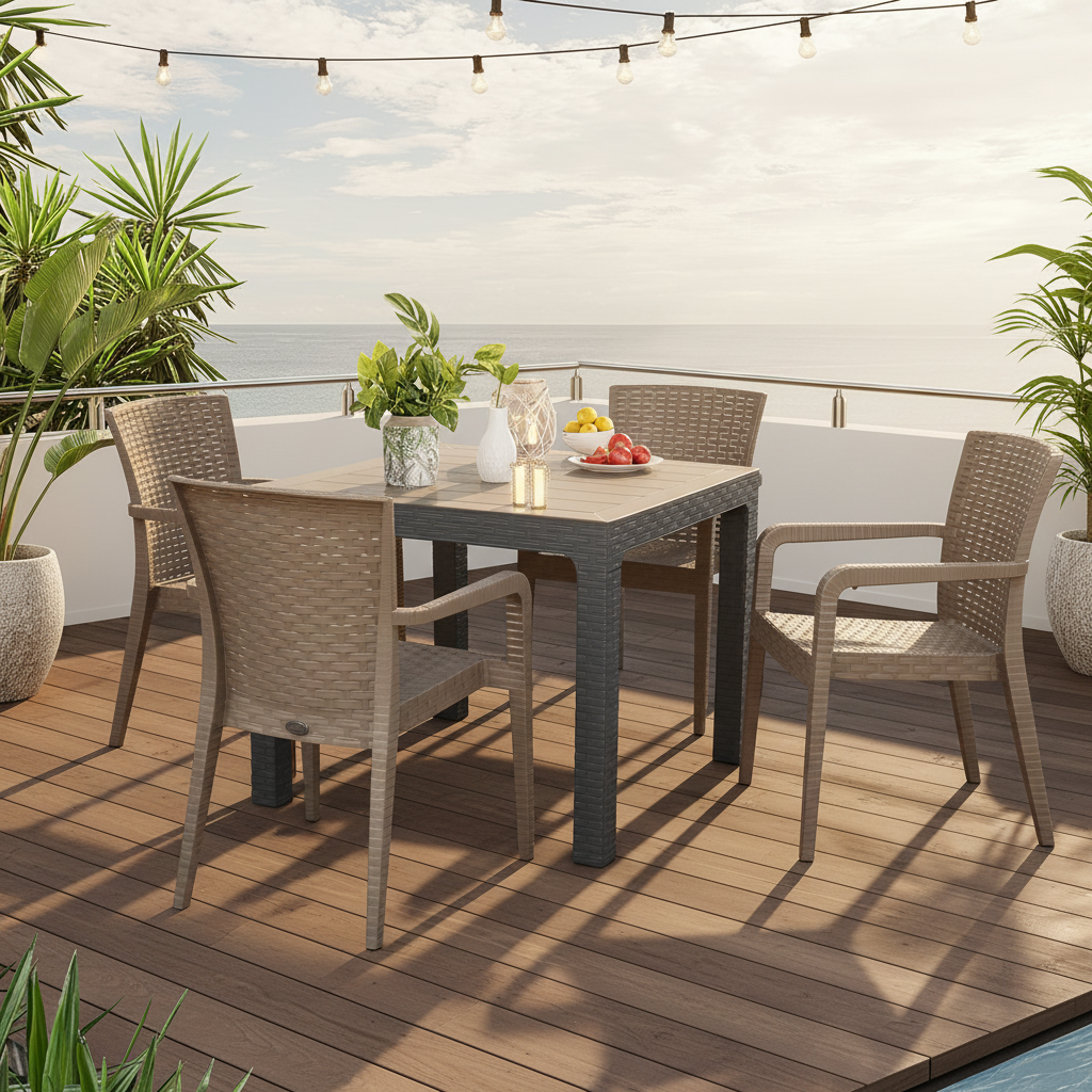 Rainbow Outdoor Alberta Polypropylene 4-Person Dining Set-Anthracite