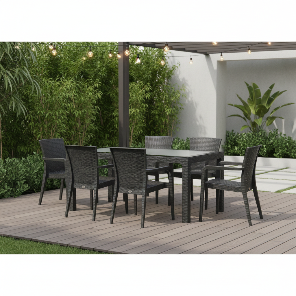 Rainbow Outdoor Alberta Polypropylene 6-Person Dining Set-Anthracite