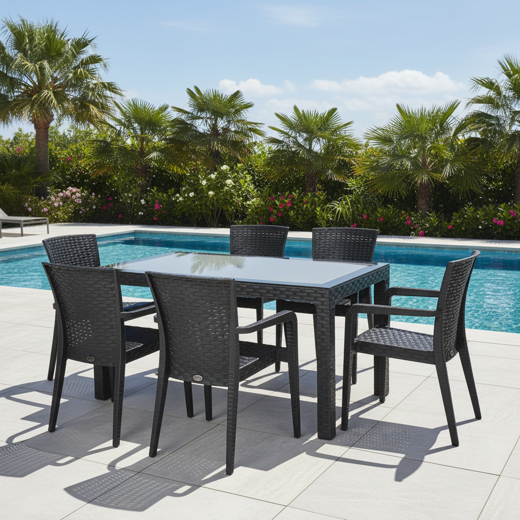 Rainbow Outdoor Alberta Polypropylene 6-Person Dining Set-Brown