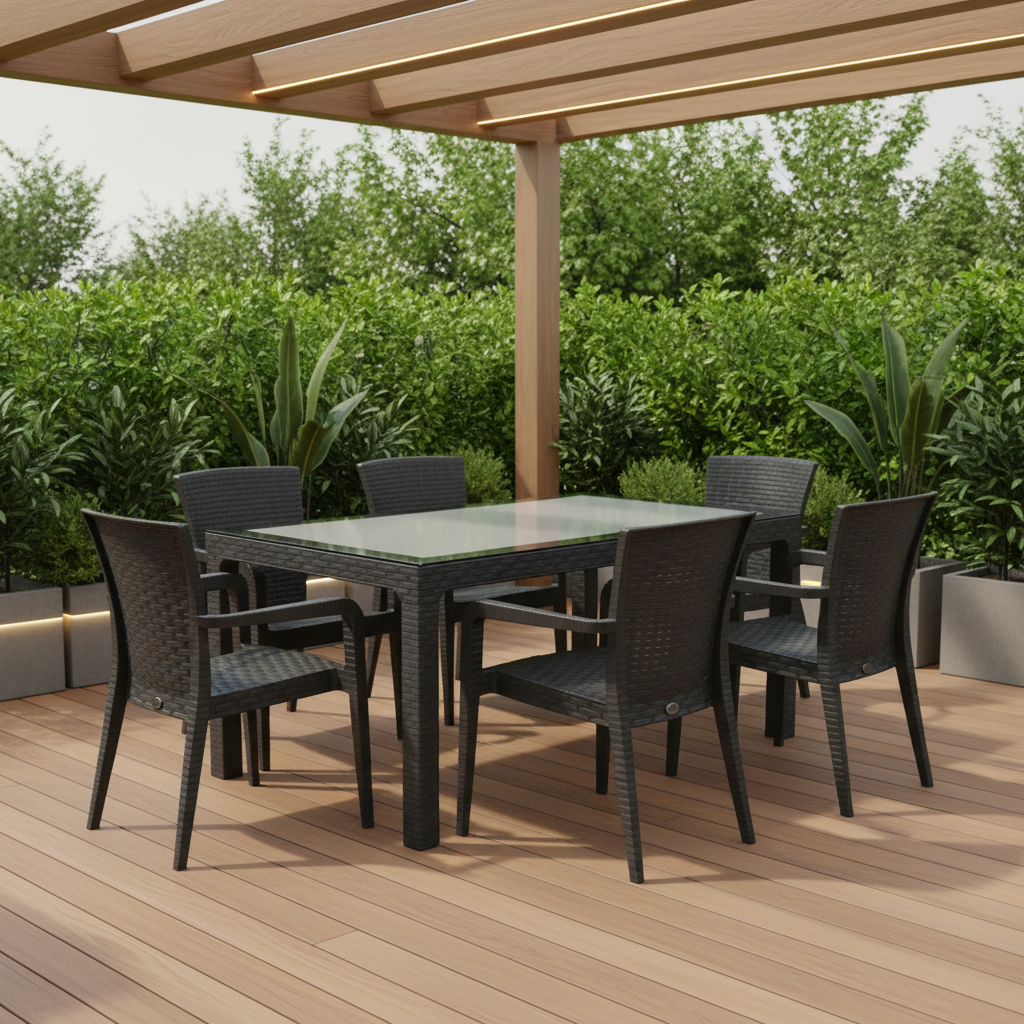 Rainbow Outdoor Alberta Polypropylene 6-Person Dining Set-Anthracite