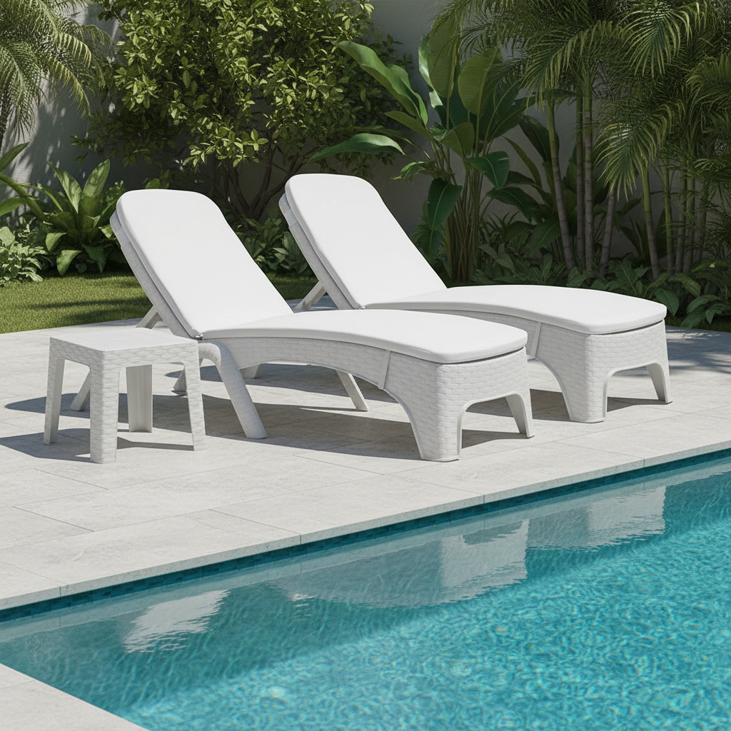 Rainbow Outdoor Roma Polypropylene 3-Piece Chaise Lounger Set - White With Cushion