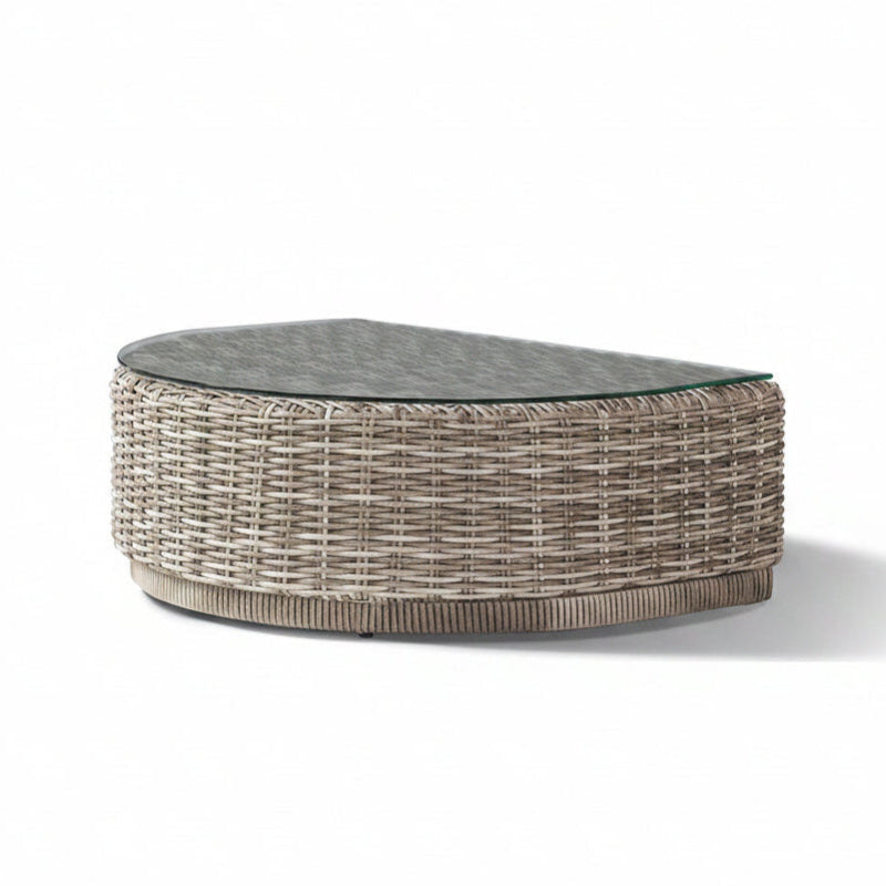 South Sea Rattan Luna Cove Wicker Outdoor Half-Round Glass-Top Coffee Table