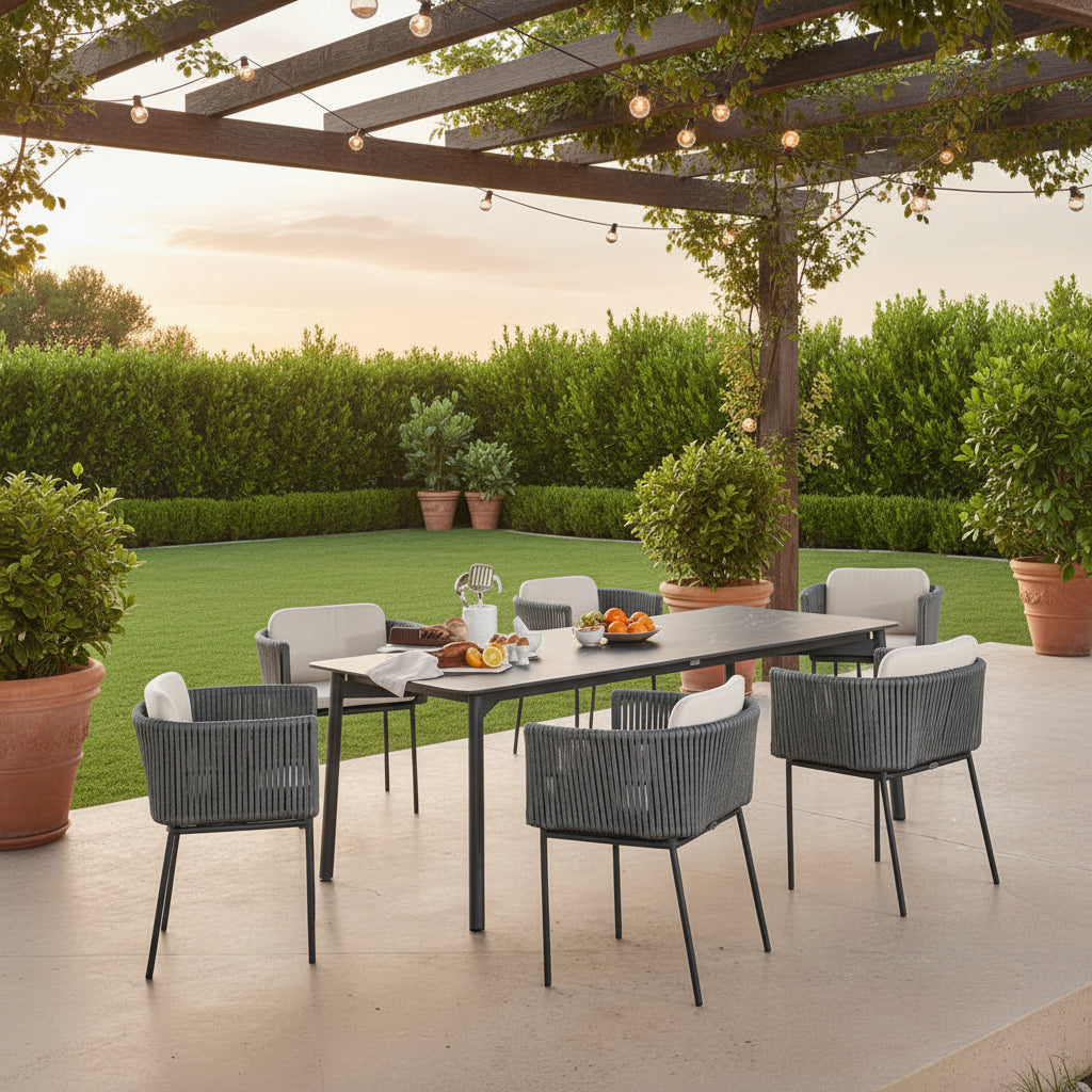Skyline Design Boston Aluminum Rope Outdoor 6-Person Rectangular Dining Set