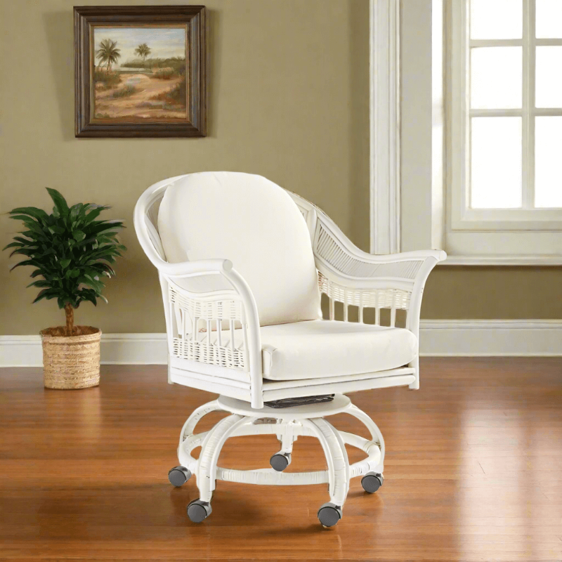 South Sea Rattan Bermuda Wicker Indoor Swivel Tilt Caster Chair