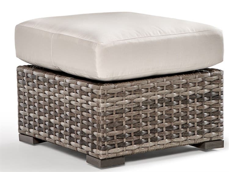 South Sea Rattan Candace Eucalyptus Wood and Resin Wicker Outdoor Ottoman