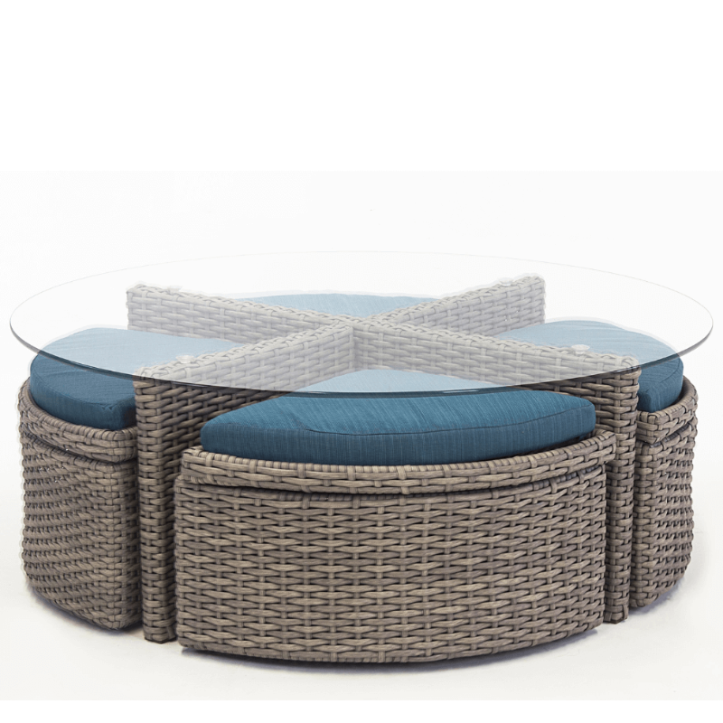 South Sea Rattan Saint Tropez Wicker Outdoor Sushi Table With Ottomans
