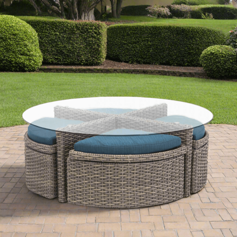 South Sea Rattan Saint Tropez Wicker Outdoor Sushi Table With Ottomans