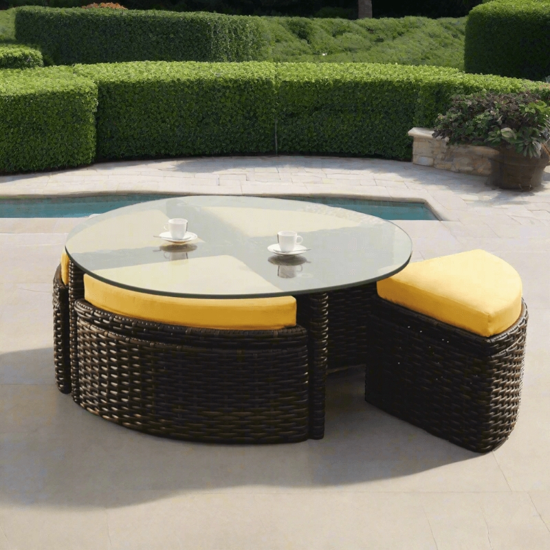 South Sea Rattan Saint Tropez Wicker Outdoor Sushi Table With Ottomans