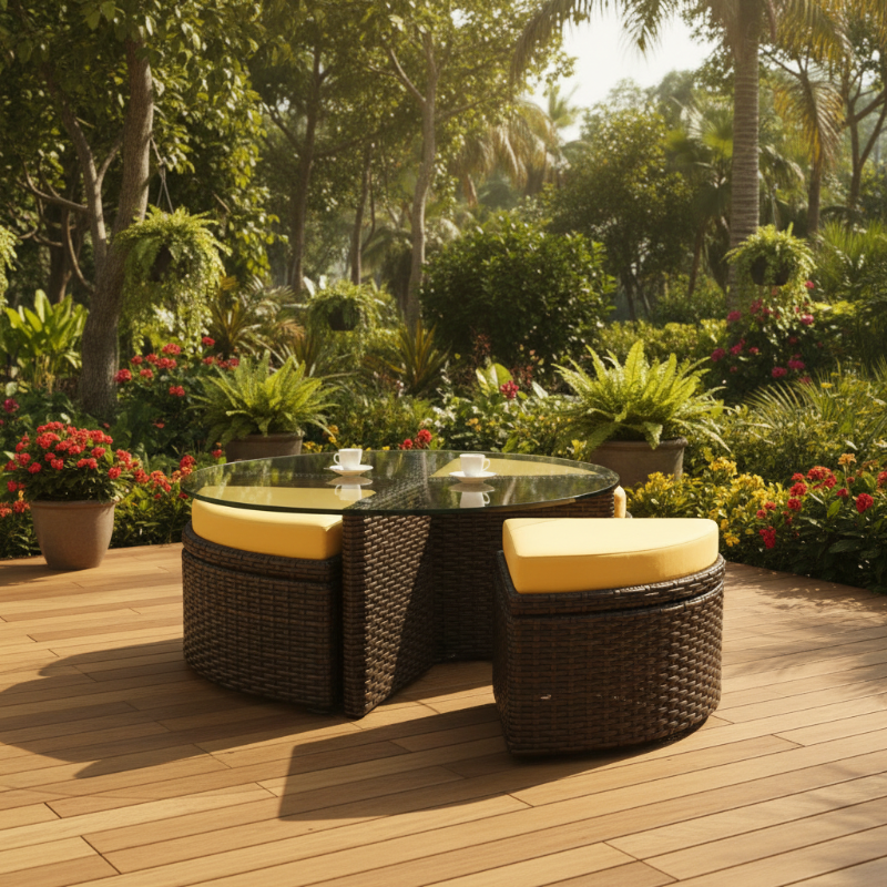 South Sea Rattan Saint Tropez Wicker Outdoor Sushi Table With Ottomans