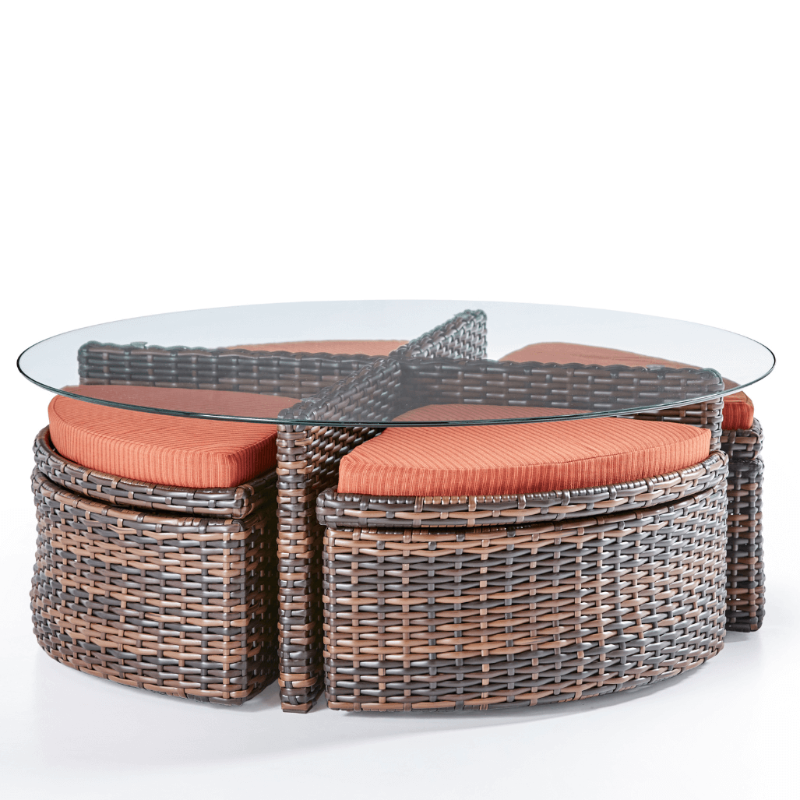 South Sea Rattan Saint Tropez Wicker Outdoor Sushi Table With Ottomans