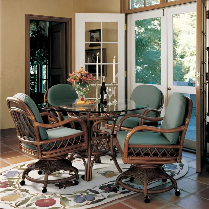 South Sea Rattan Antigua Rattan Indoor 4-Person Swivel Caster Dining Set