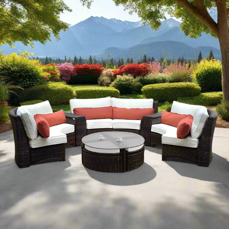 South Sea Rattan Saint Tropez Wicker Outdoor 6-Person Curved Sectional Set