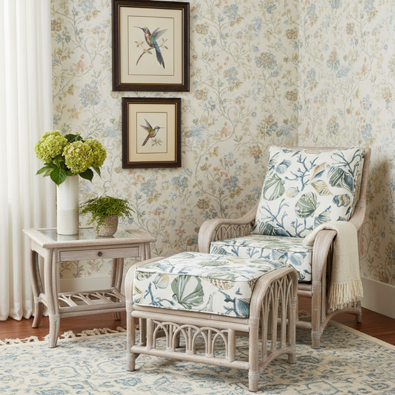 Alexander & Sheridan Cuba Rattan Indoor 3-Piece Lounge Chair Set with Cushions