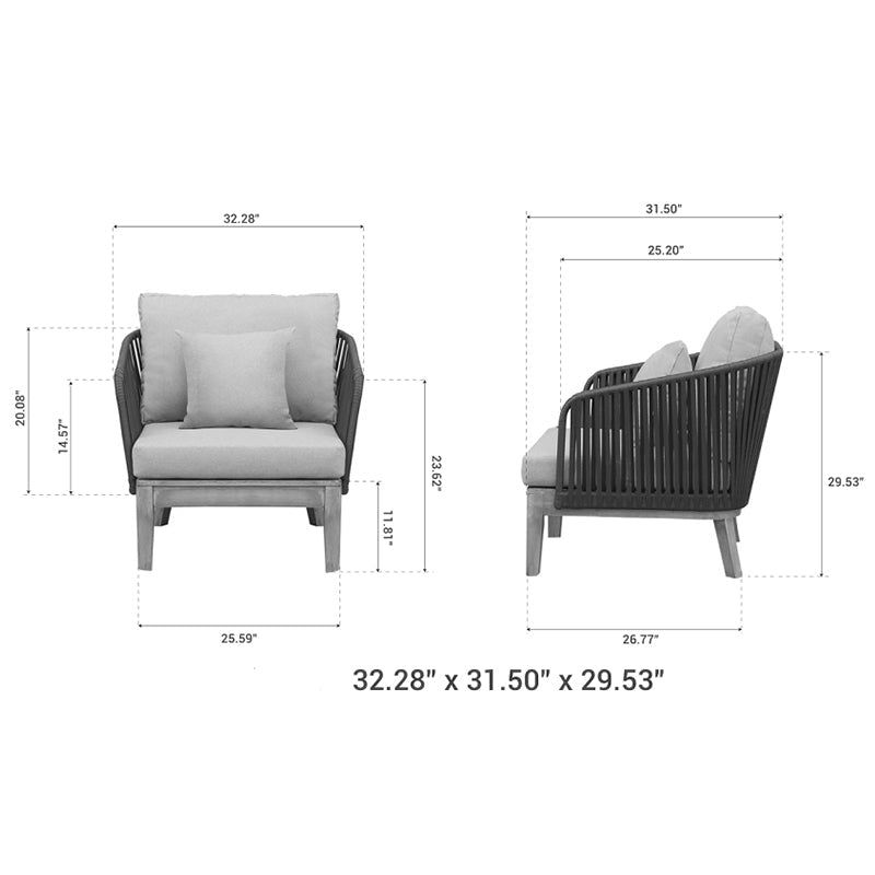 OUTSY Eve Rope Aluminum Wood Outdoor 5-Person Conversation Set
