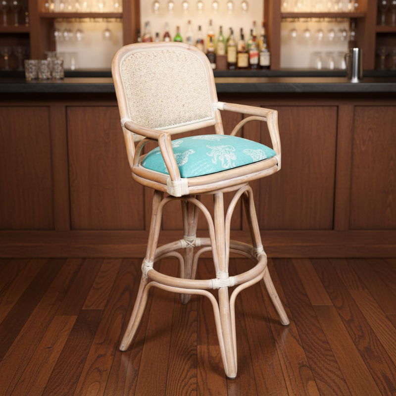 Alexander & Sheridan Cayman 30" Rattan Indoor Bar Stool with Arms and Cushion