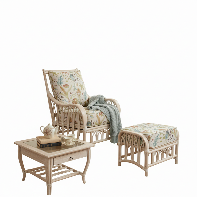 Alexander & Sheridan Cuba Rattan Indoor 3-Piece Lounge Chair Set with Cushions