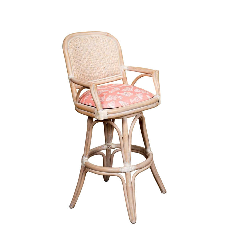Alexander & Sheridan Cayman 30" Rattan Indoor Bar Stool with Arms and Cushion