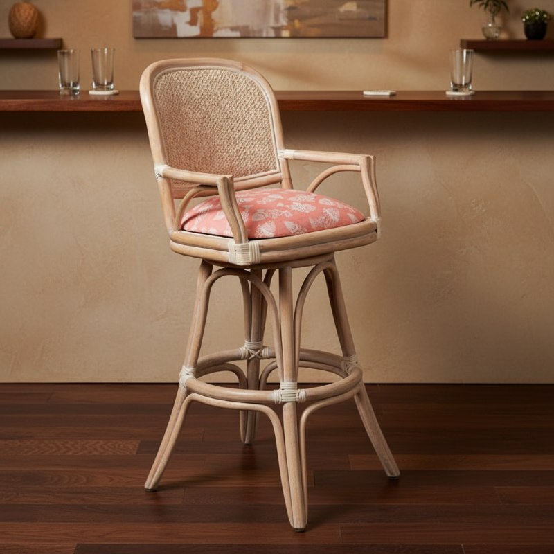 Alexander & Sheridan Cayman 30" Rattan Indoor Bar Stool with Arms and Cushion