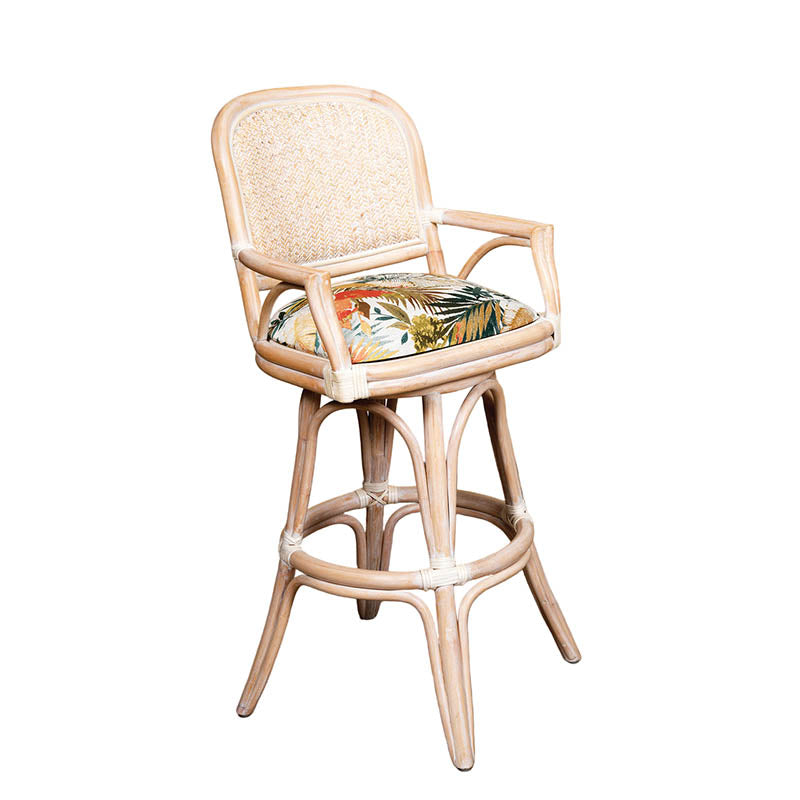 Alexander & Sheridan Cayman 30" Rattan Indoor Bar Stool with Arms and Cushion