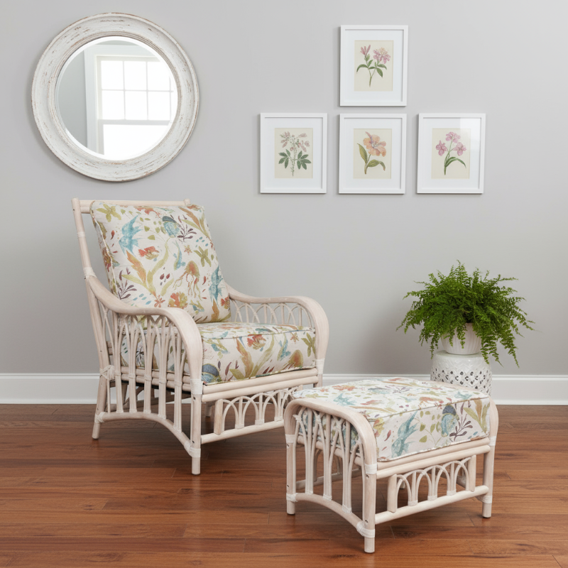 Alexander & Sheridan Cuba Rattan Indoor 2-Piece Lounge Chair Set with Cushions