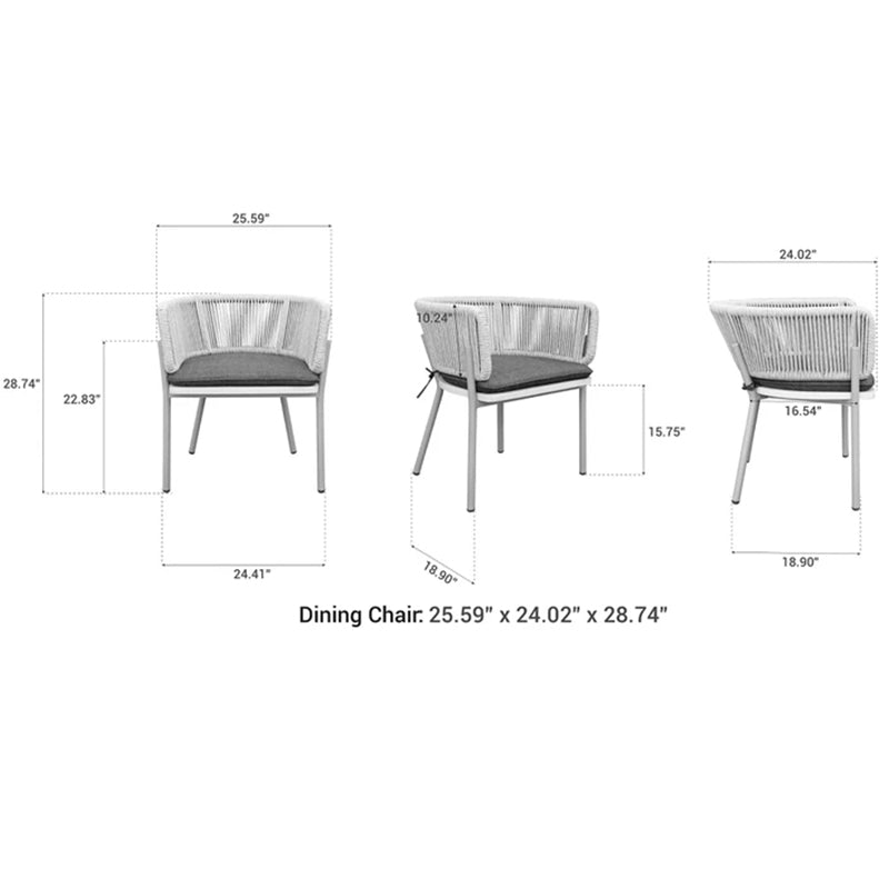 OUTSY Melina Aluminum & Rope Outdoor Dining Chair with Milk and Coffee Legs (Set of 2)