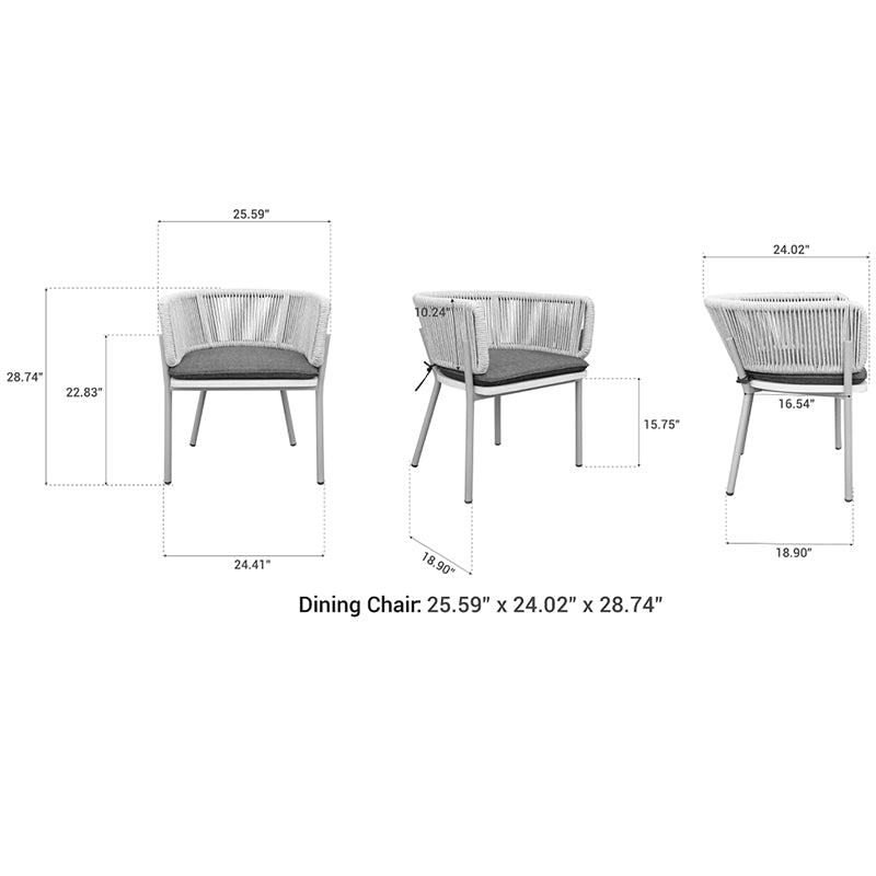 OUTSY Melina Aluminum Rope Outdoor Dining Chair with White Legs (Set of 2)