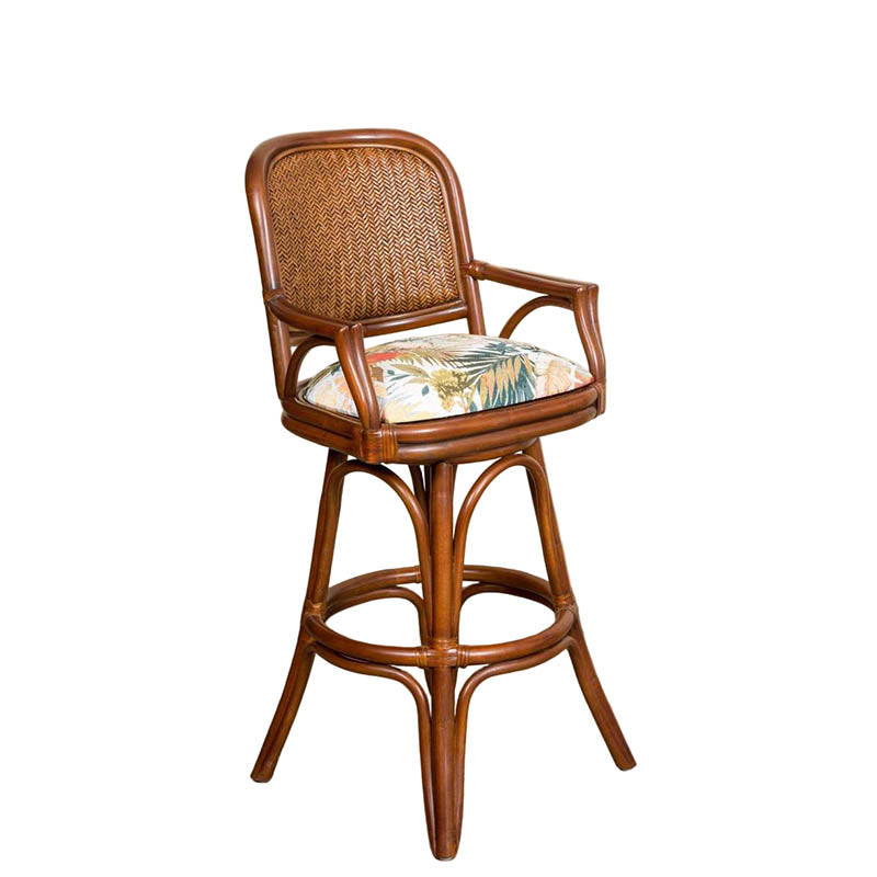 Alexander & Sheridan Cayman 30" Rattan Indoor Bar Stool with Arms and Cushion