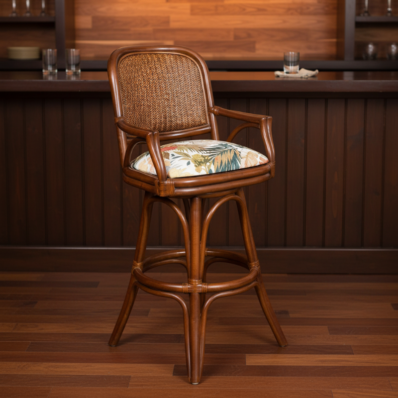 Alexander & Sheridan Cayman 30" Rattan Indoor Bar Stool with Arms and Cushion