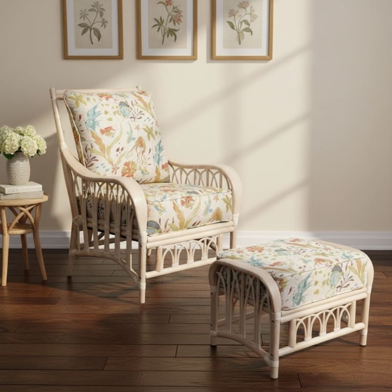 Alexander & Sheridan Cuba Rattan Indoor 2-Piece Lounge Chair Set with Cushions