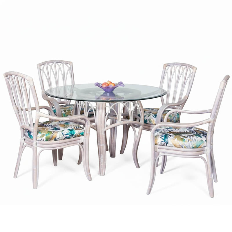 Alexander & Sheridan Cuba Rattan Indoor 4-Person Dining Set with Dining Armchairs and Cushions