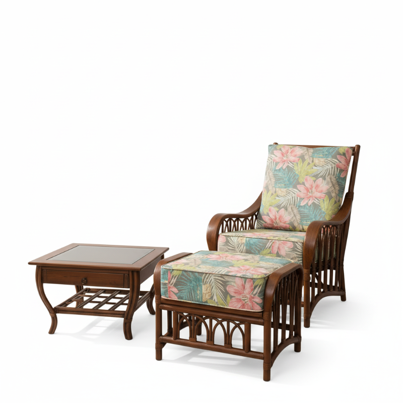 Alexander & Sheridan Cuba Rattan Indoor 3-Piece Lounge Chair Set with Cushions