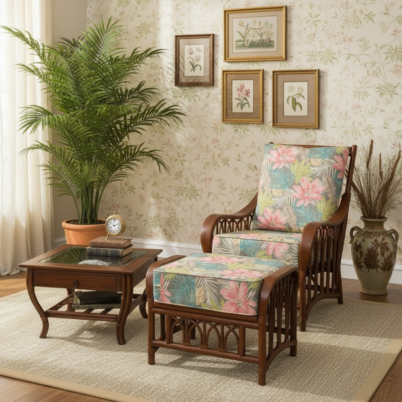 Alexander & Sheridan Cuba Rattan Indoor 3-Piece Lounge Chair Set with Cushions