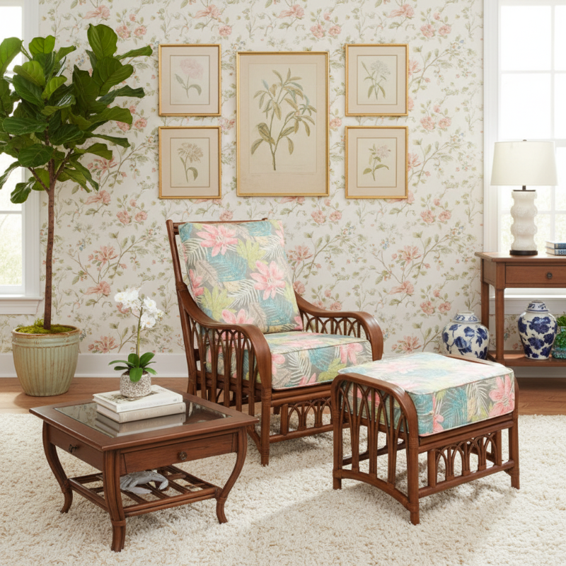 Alexander & Sheridan Cuba Rattan Indoor 3-Piece Lounge Chair Set with Cushions