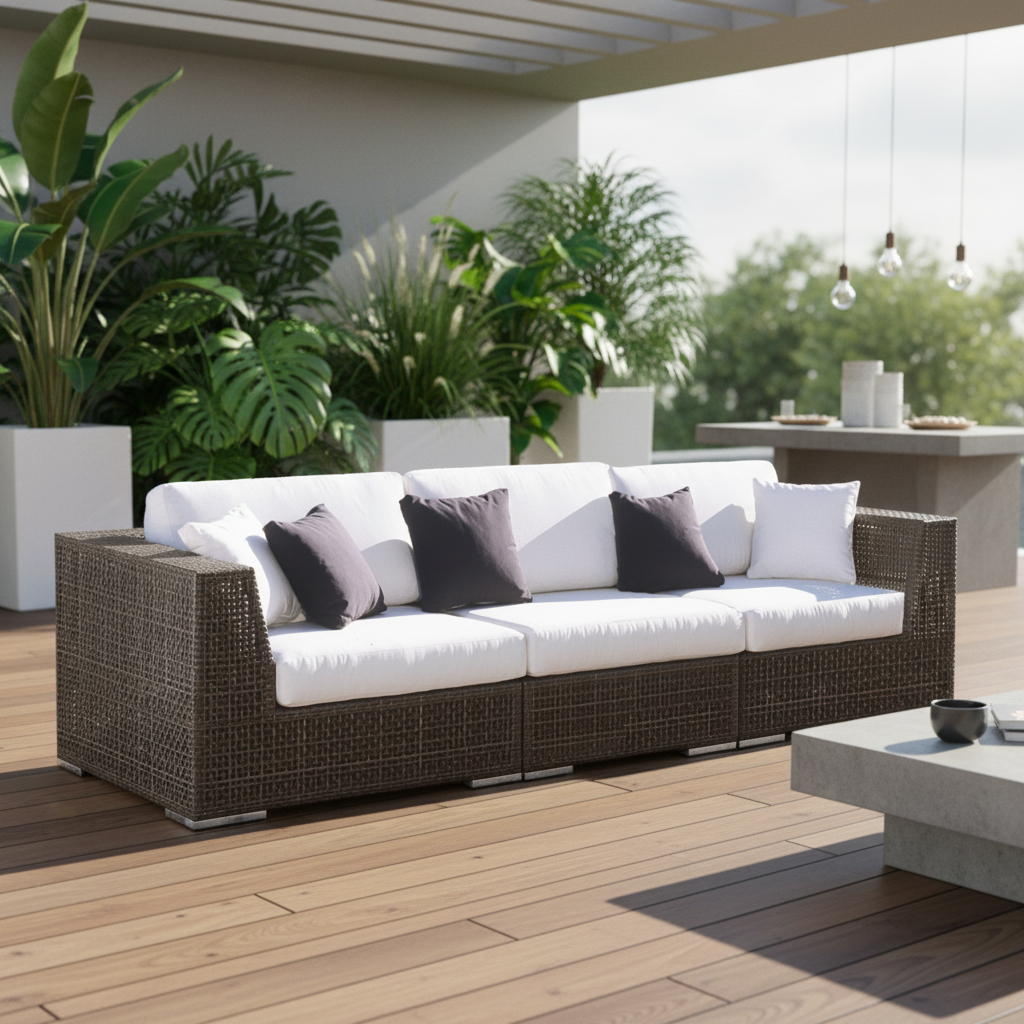Hospitality Rattan Atlantis Wicker Outdoor 3-Person Modular Sofa