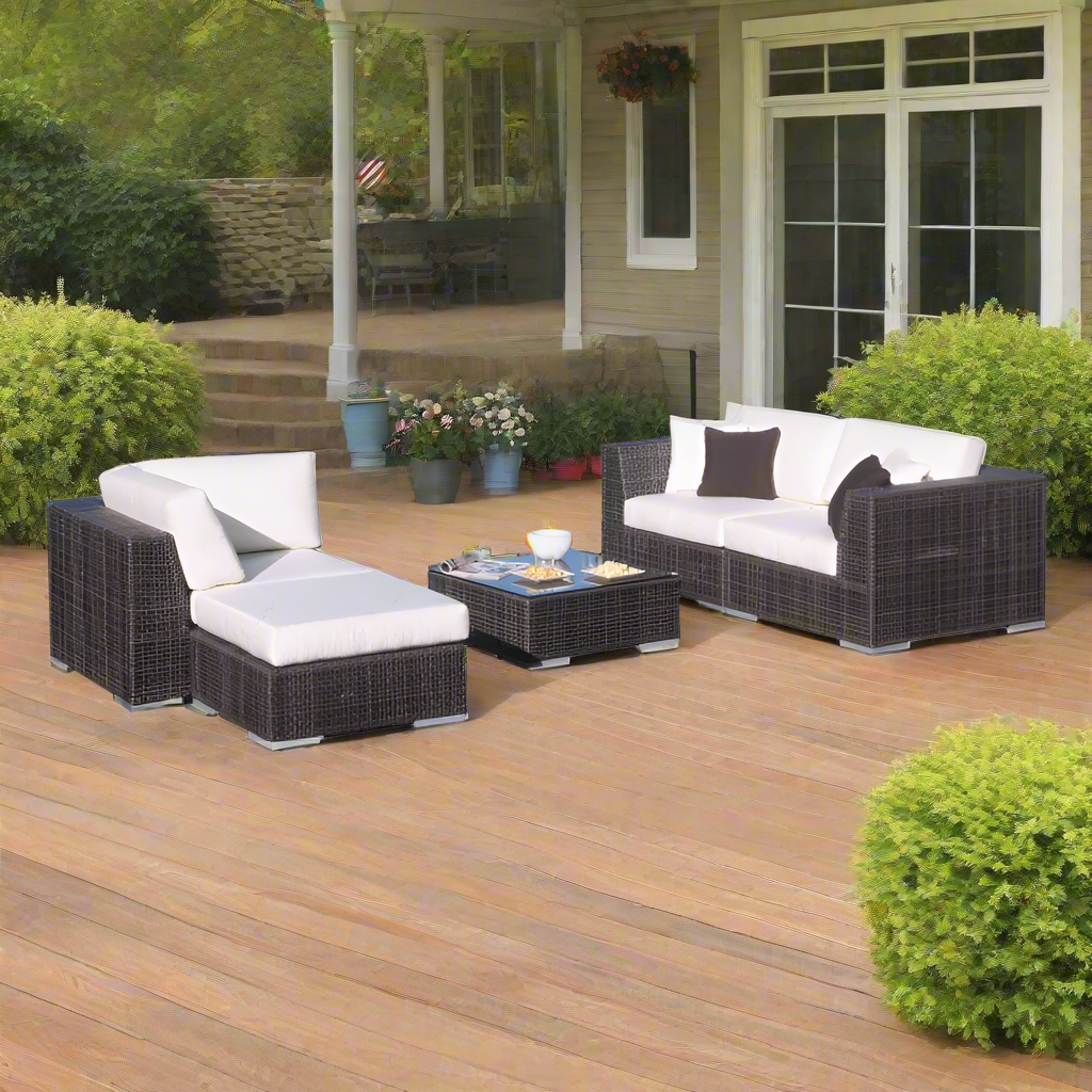 Hospitality Rattan Atlantis 5-Piece Modular Sectional Deep Seating Set