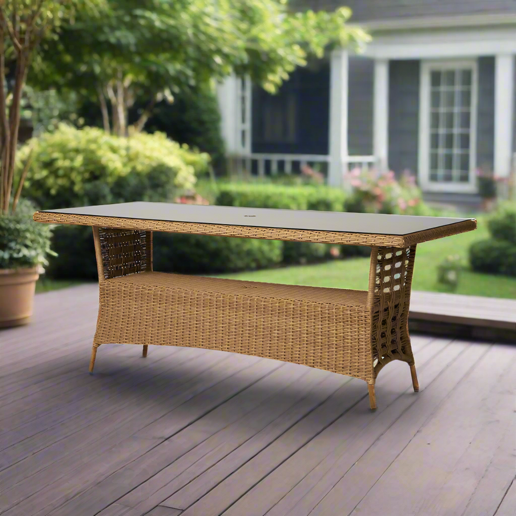 Lloyd Flanders Magnolia Woven Vinyl 84" Rectangular Umbrella Dining Table