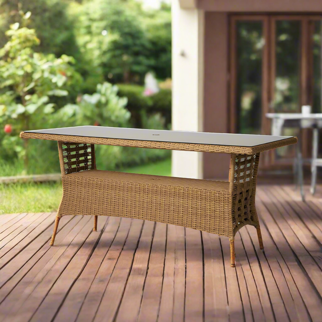 Lloyd Flanders Magnolia Woven Vinyl 84" Rectangular Umbrella Dining Table