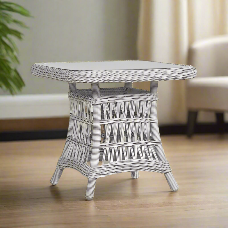 Lloyd Flanders Mackinac Woven Vinyl Outdoor 25" Square End Table with Glass