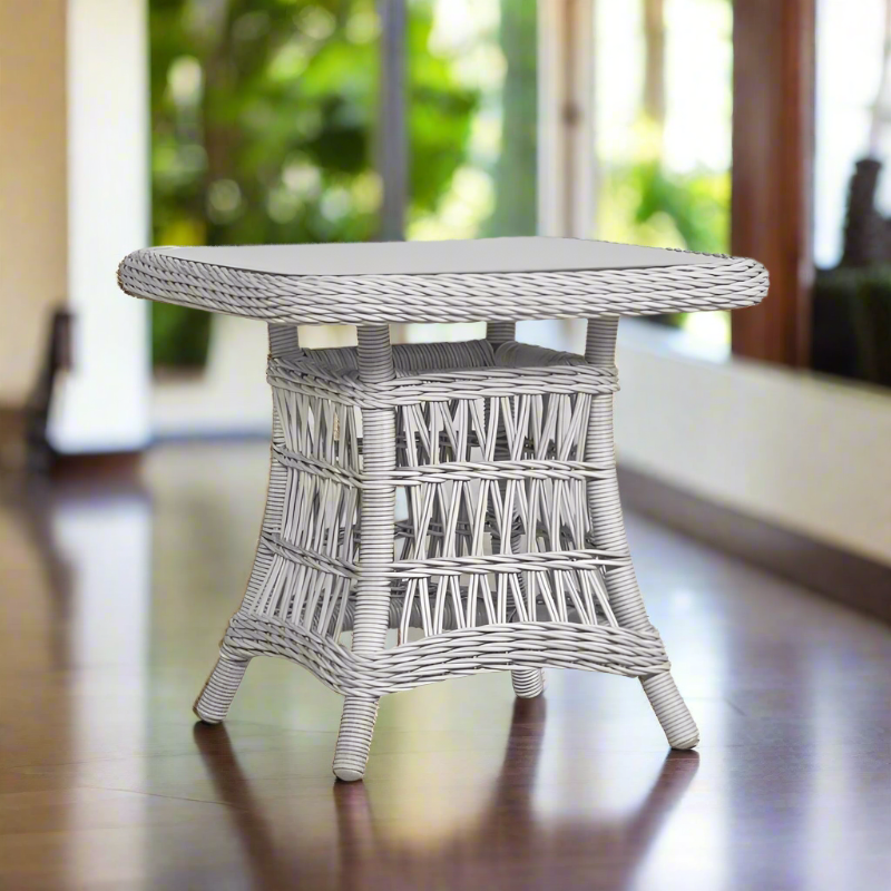 Lloyd Flanders Mackinac Woven Vinyl Outdoor 25" Square End Table with Glass