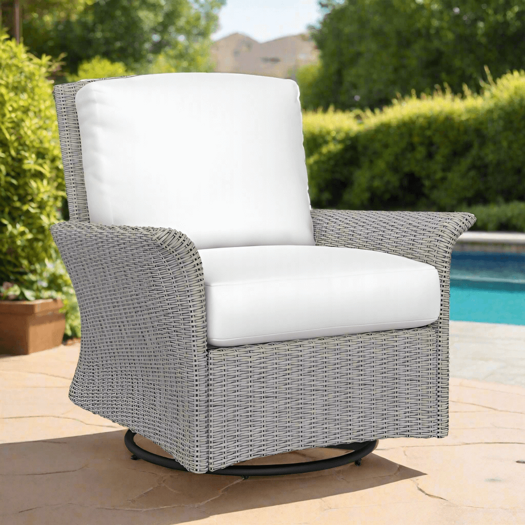 South Sea Rattan Juniper Bay Wicker Light Driftwood Swivel Glider Lounge Chair