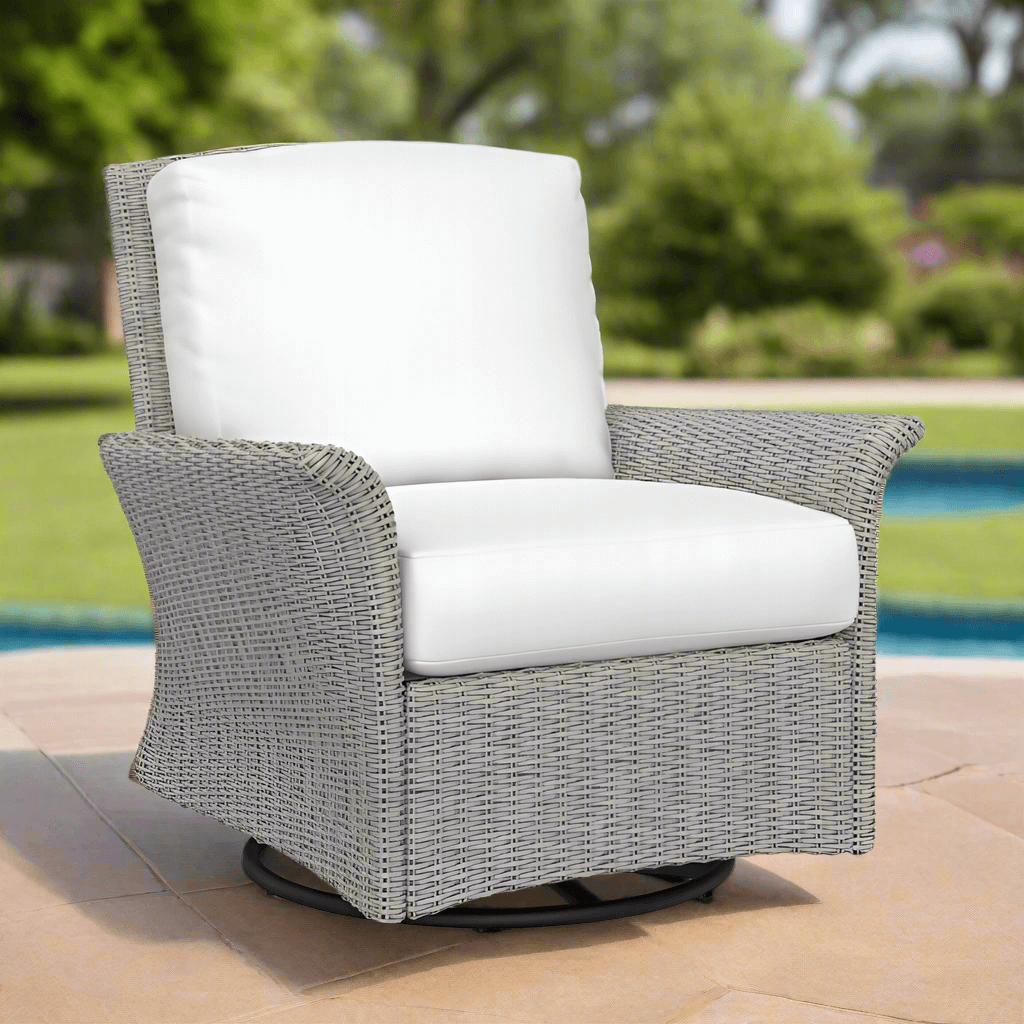 South Sea Rattan Juniper Bay Wicker Light Driftwood Swivel Glider Lounge Chair