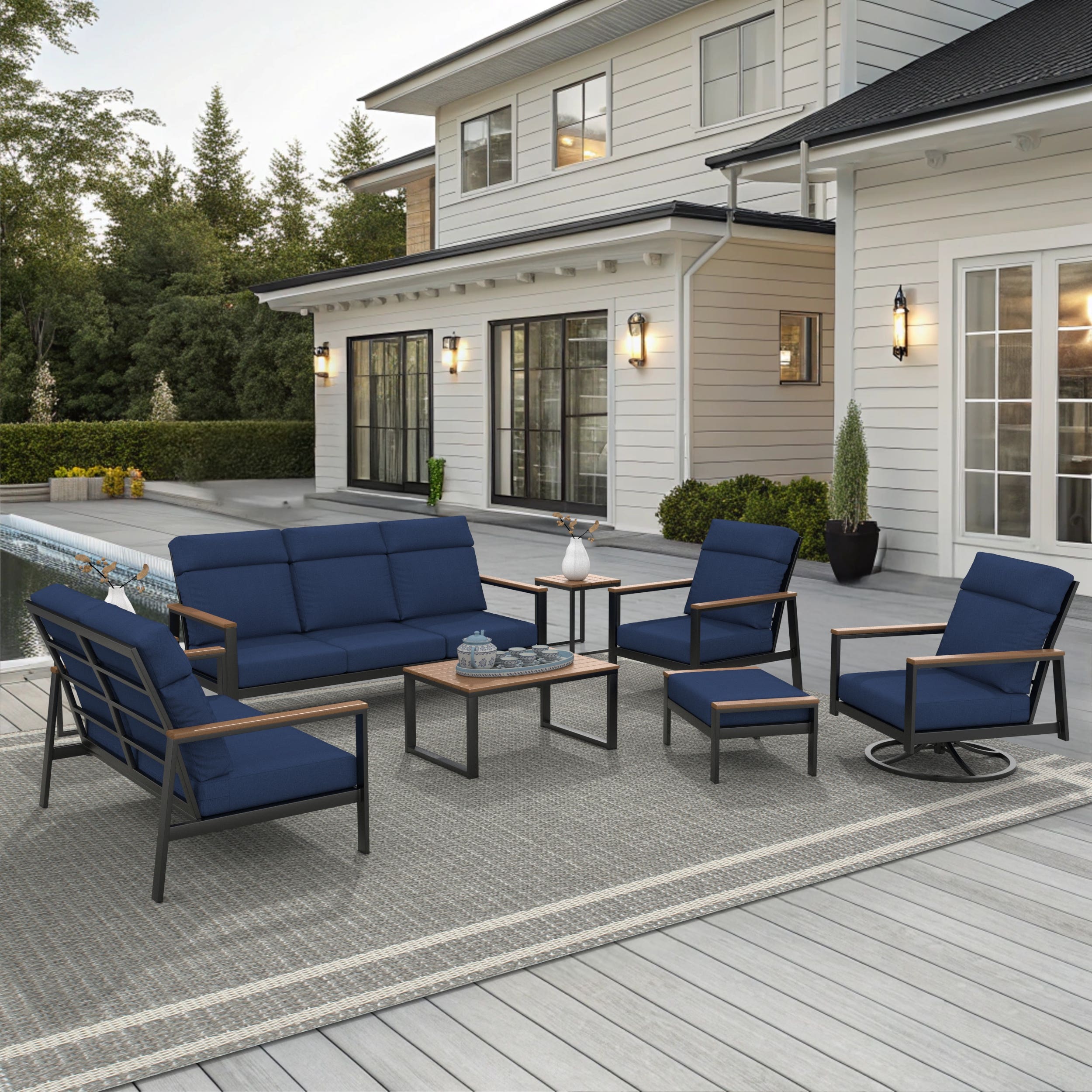 NorthCape International Windsor Aluminum Outdoor 7-Person Ultimate Patio Set