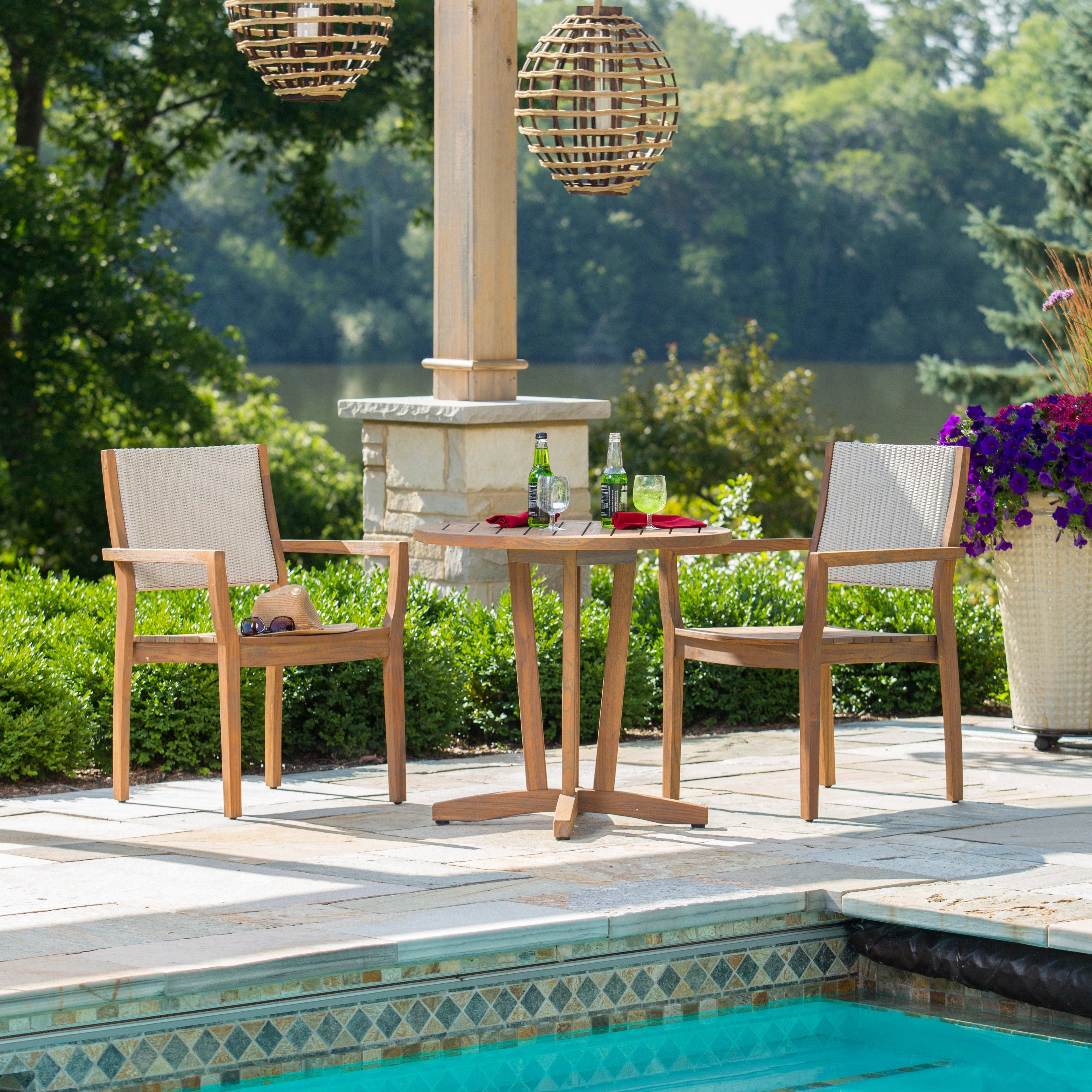 Lloyd Flanders Teak Loom Back Outdoor Dining Armchair