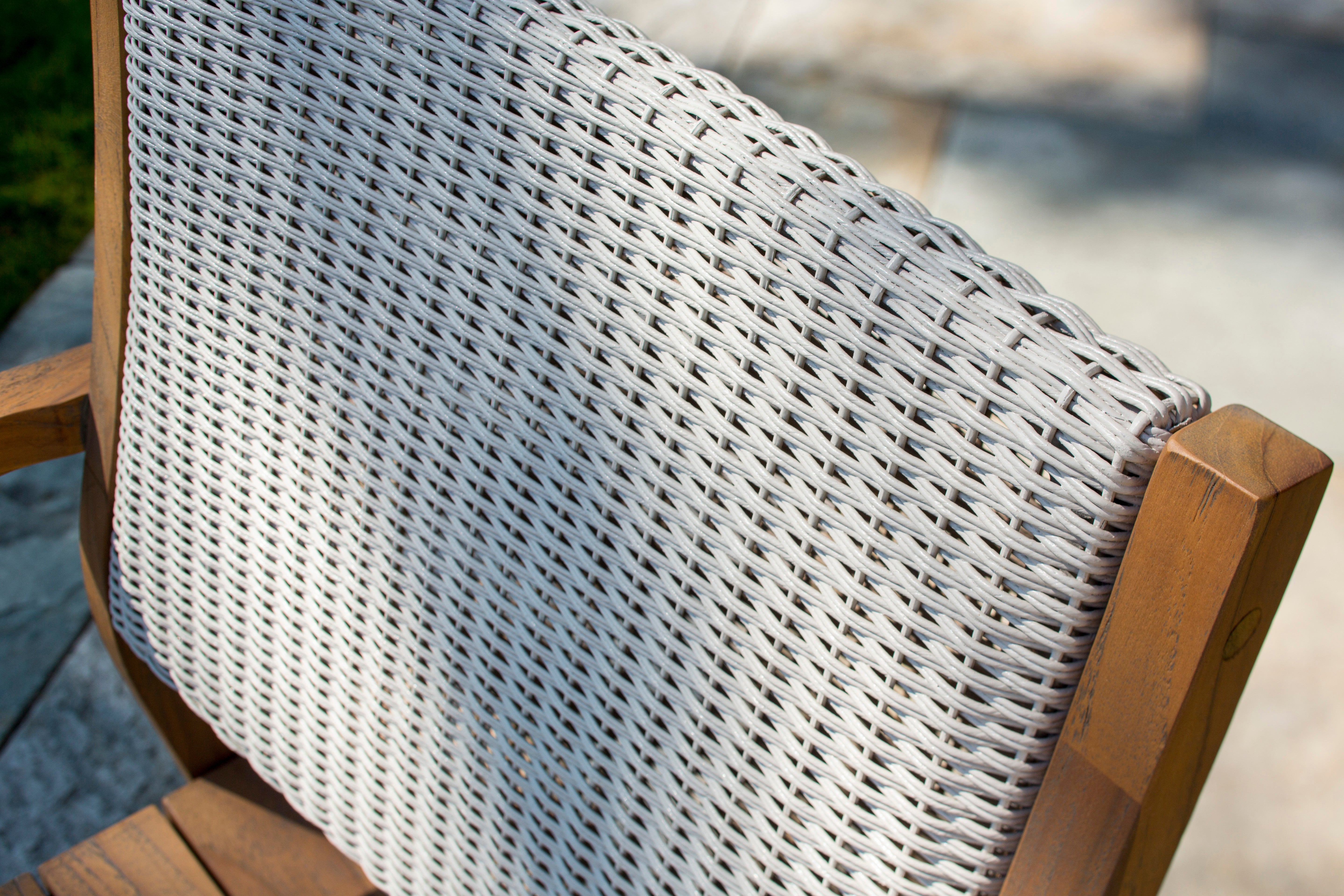 Lloyd Flanders Teak Loom Back Outdoor Dining Armchair