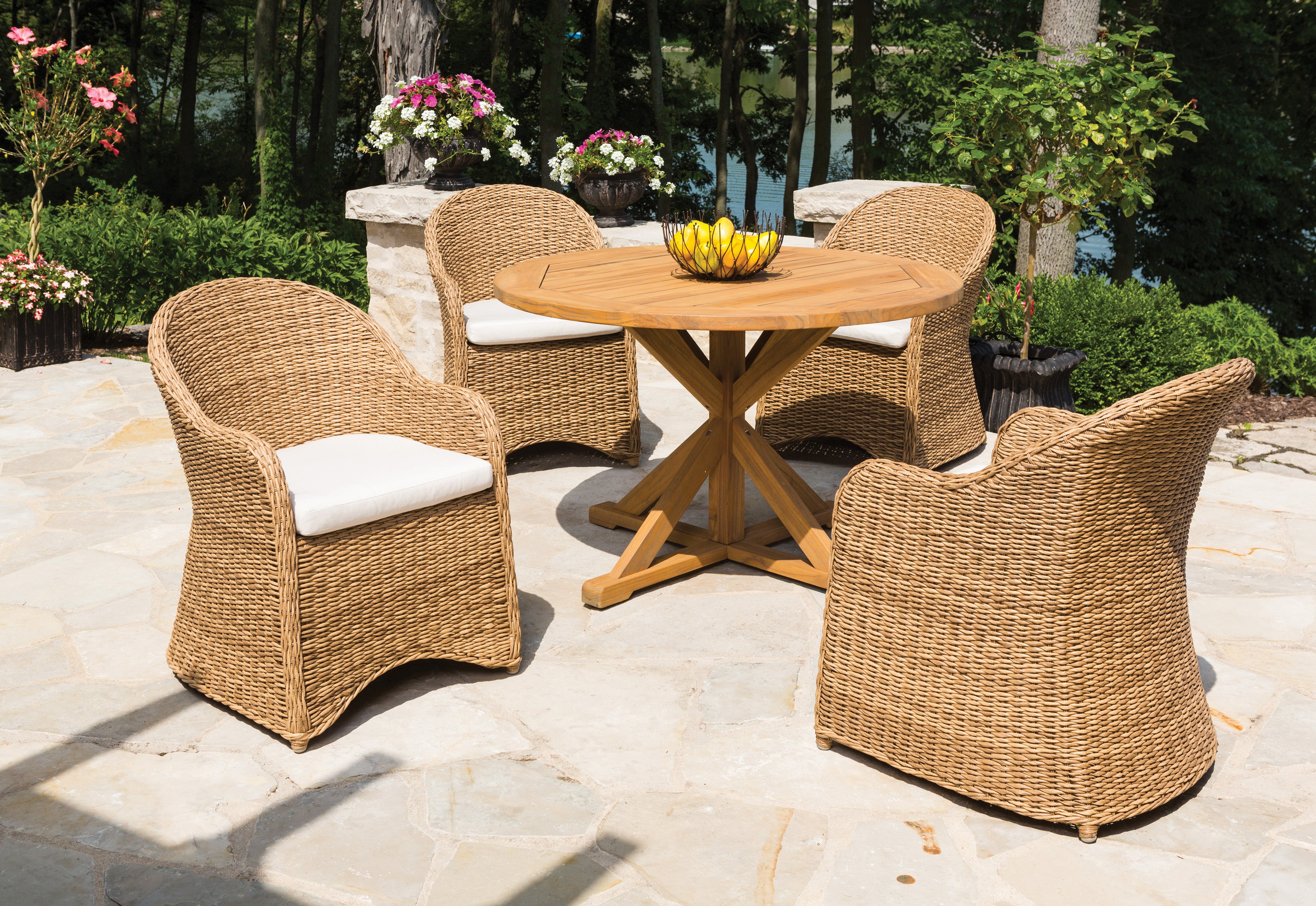 Lloyd Flanders Teak Outdoor 48" Round Cross Base Dining Table