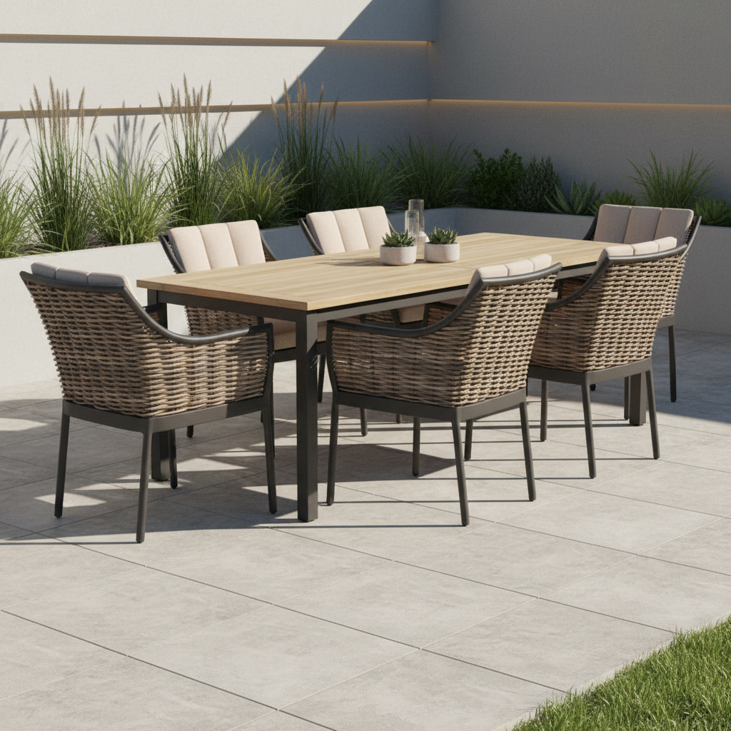 Alfresco Home Milou Wicker Outdoor Dining Arm Chair with Cushions