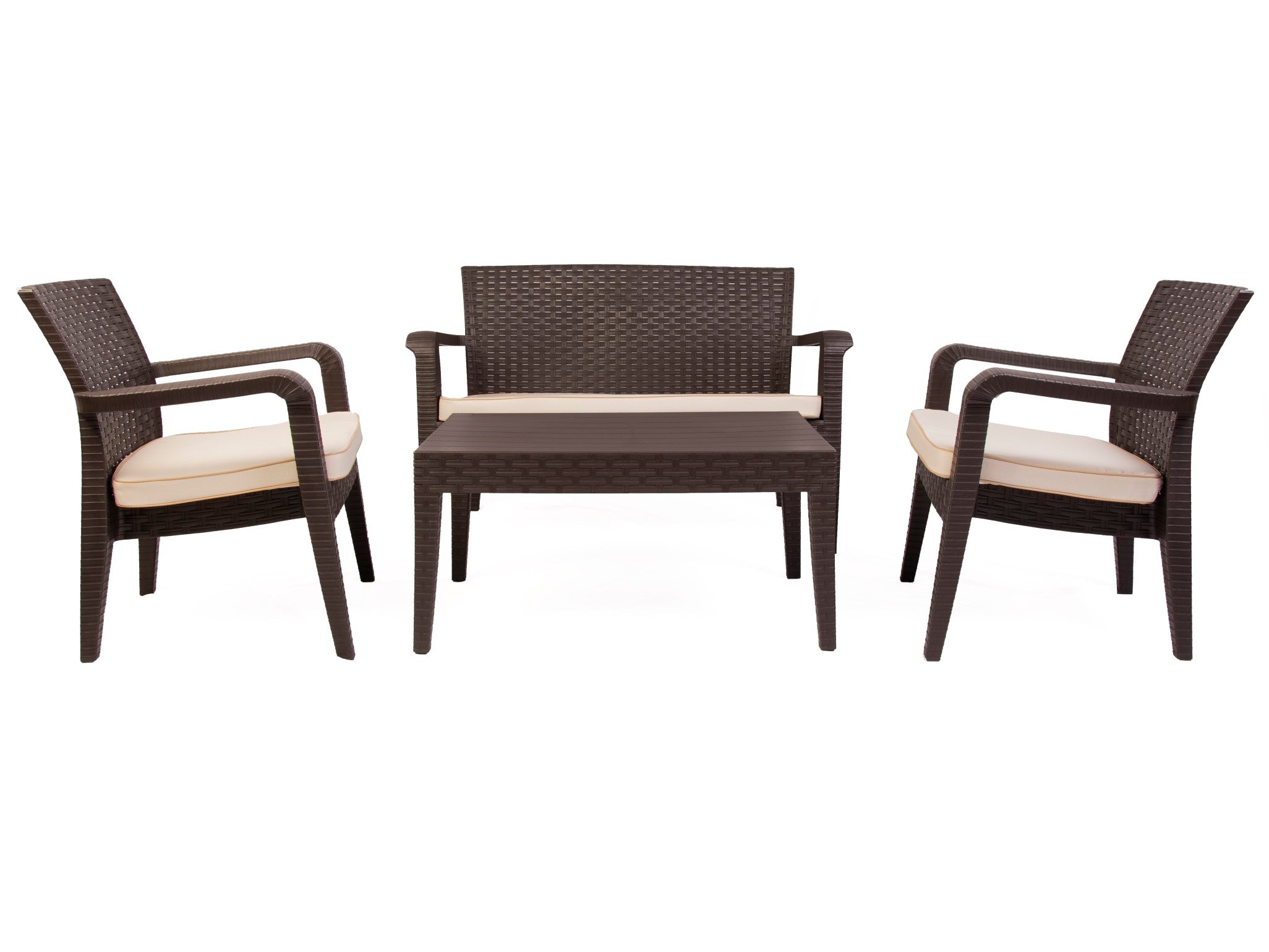 Rainbow Outdoor Alaska Polypropylene 4-Person Lounge Set with Cushions-Brown