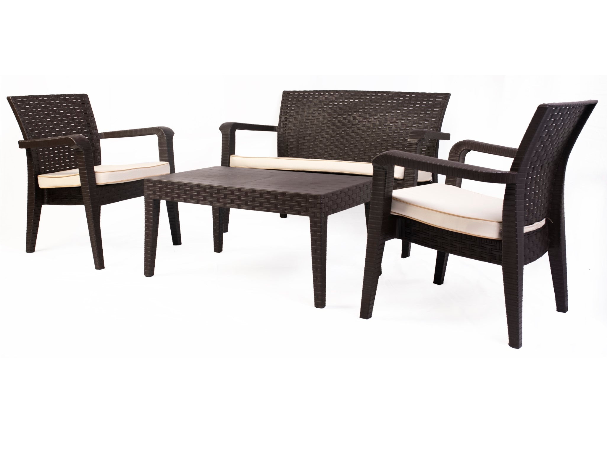 Rainbow Outdoor Alaska Polypropylene 4-Person Lounge Set with Cushions-Brown