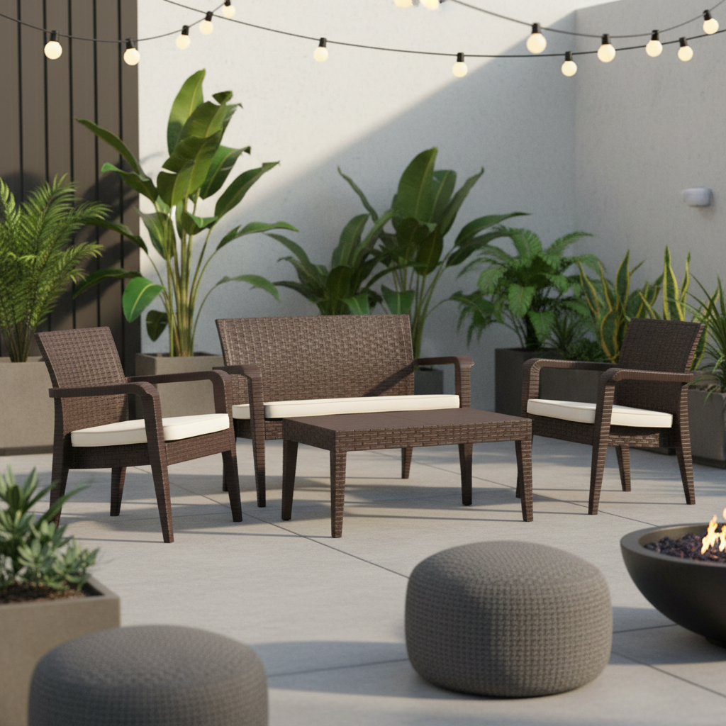 Rainbow Outdoor Alaska Polypropylene 4-Person Lounge Set with Cushions-Brown