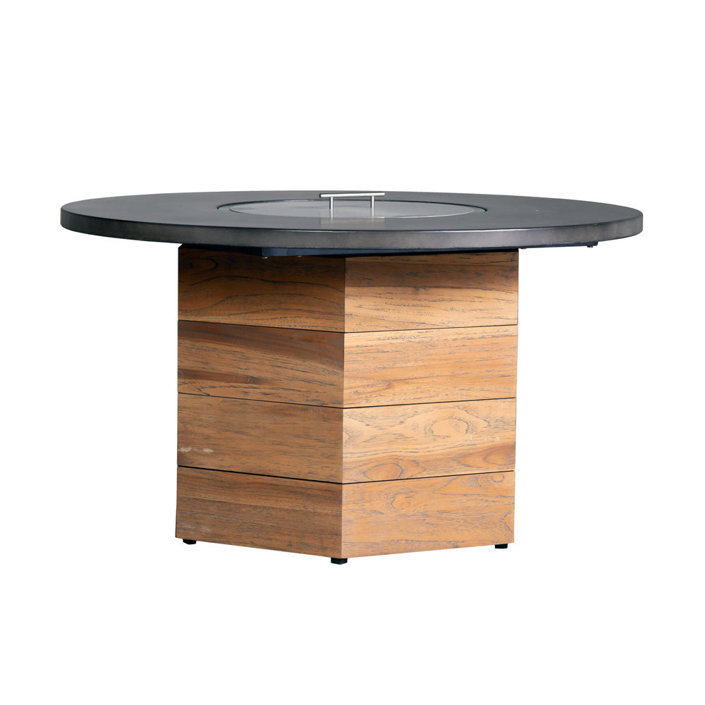 Lloyd Flanders Teak Outdoor 48" Hexagonal Fire Table with Faux Concrete Top